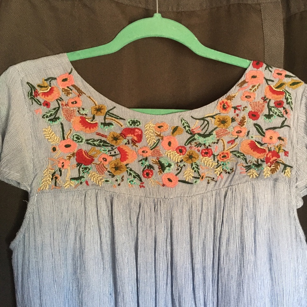 Philosophy blue summer dress floral bead design